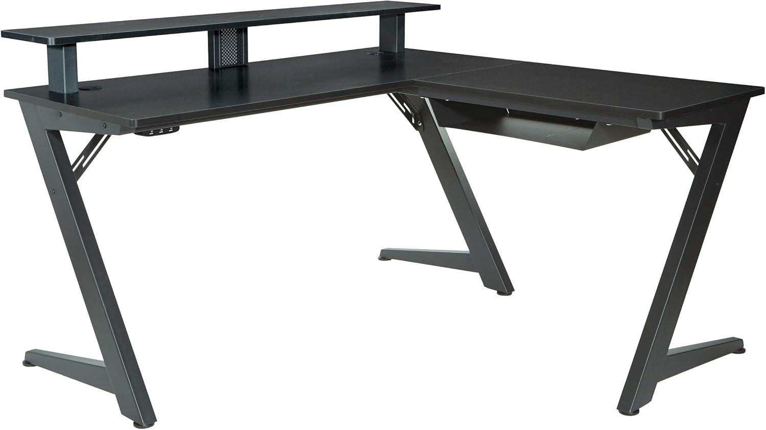 Avatar Battlestation L-Shape Gaming Desk with Carbon Top and Matte Black Legs