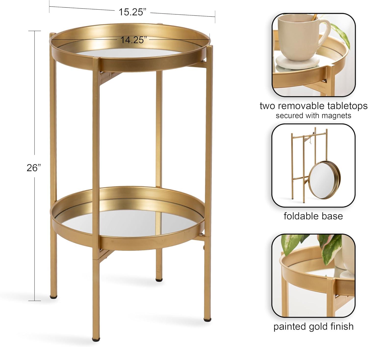 Kate and Laurel Celia Round 2-Tier Metal Foldable Tray Table