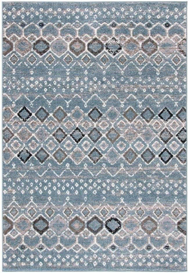 Blue and Ivory Geometric Synthetic Area Rug, 5'1" x 7'6"