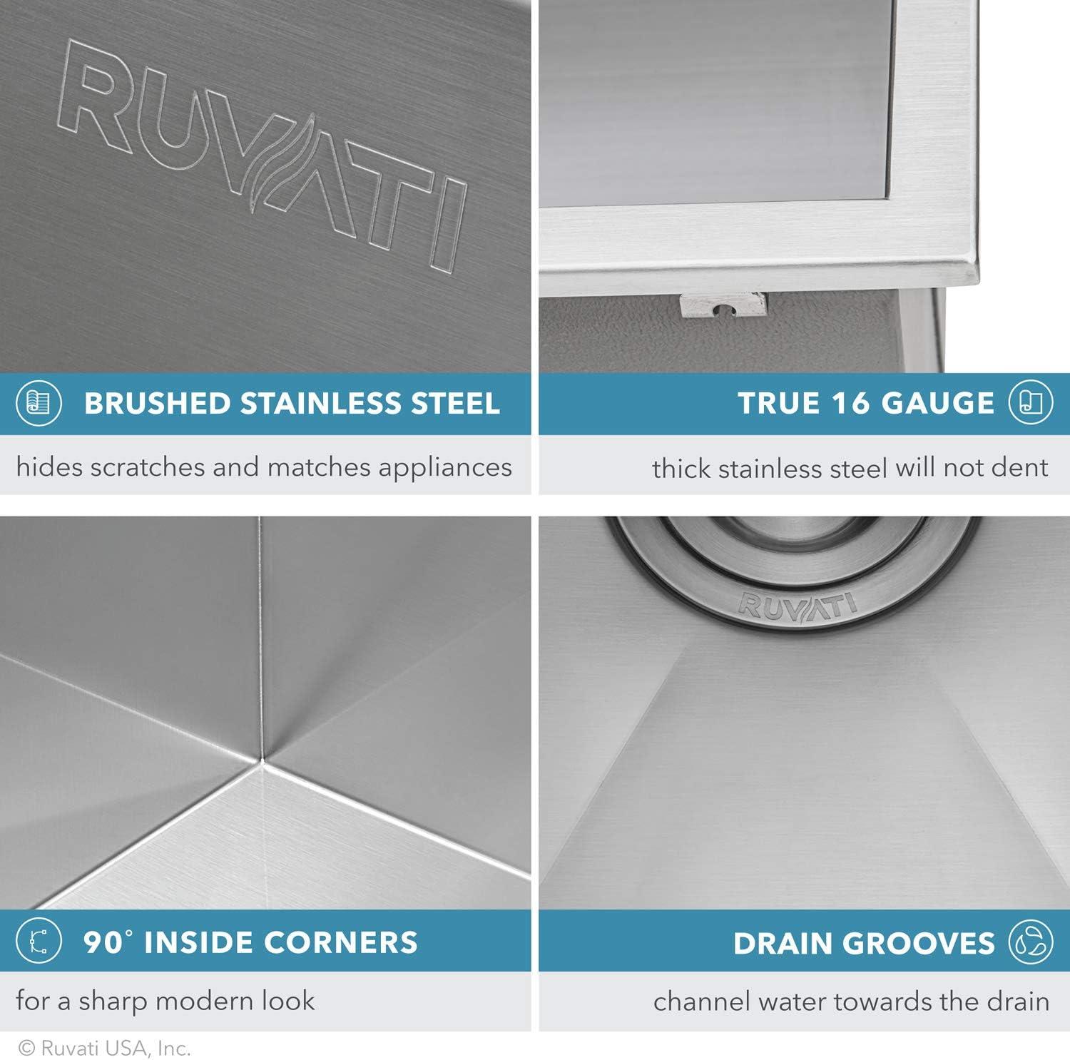 Ruvati 33 x 22 inch Drop-in 60/40 Double Bowl Zero Radius Topmount Stainless Steel Kitchen Sink