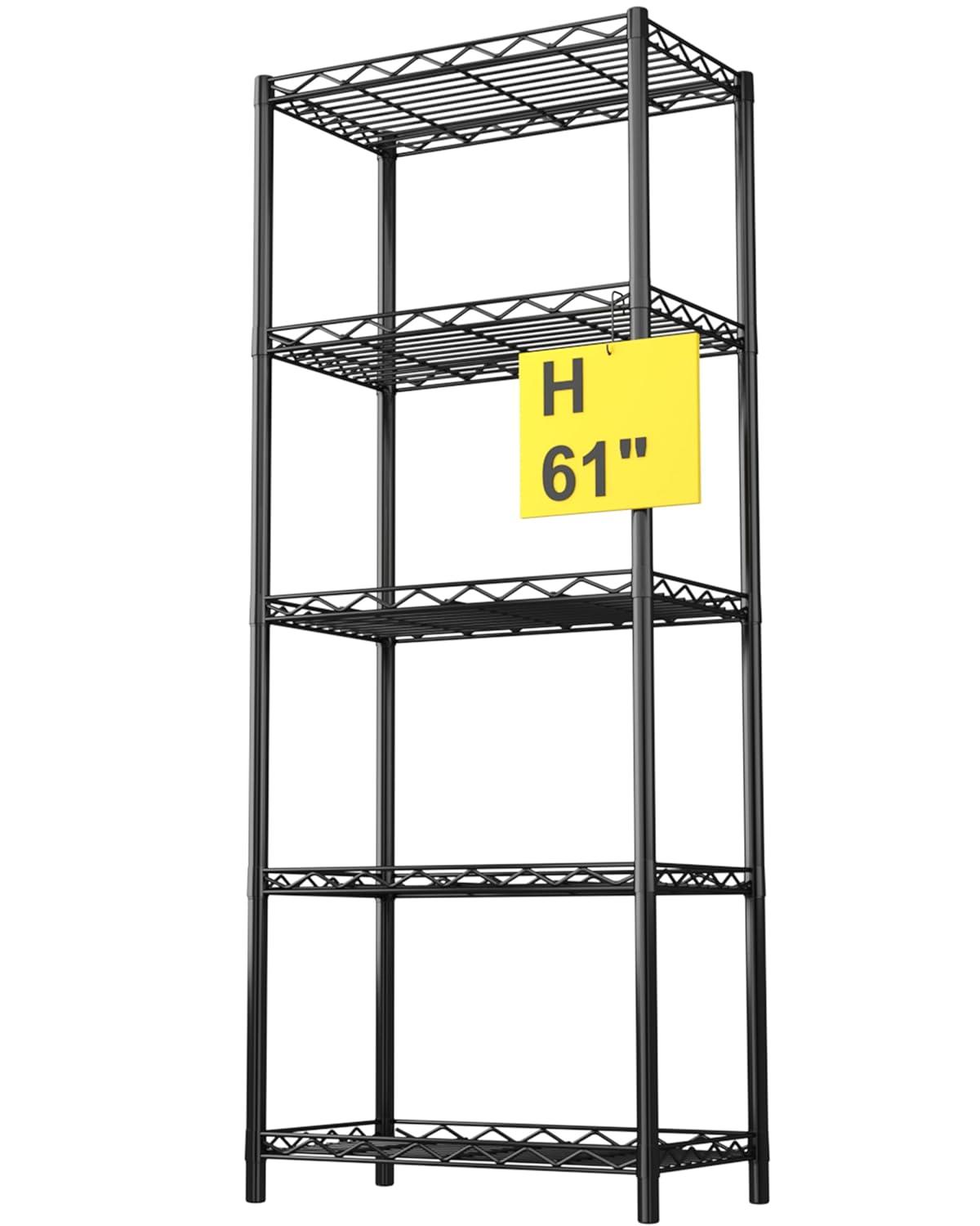 HOMEFORT 5-Tier Wire Shelving 5 Shelves Unit Metal Storage Rack Durable Organizer Perfect for Pantry Closet Kitchen Laundry Organization in Black,21”Wx14”Dx61”H