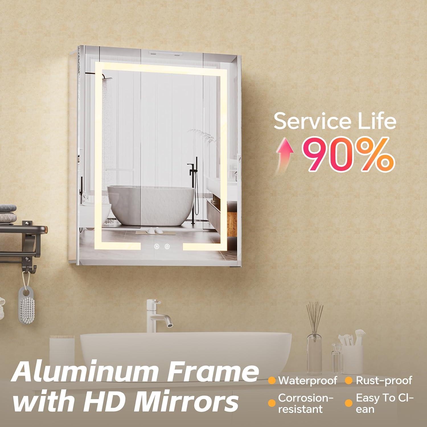 Ebern Designs Christhilde Medicine Cabinet with LED Mirror for Bathroom, Defog, Stepless Dimming, 3 Color Change, 2 Outlets, 2USB & Reviews | Wayfair