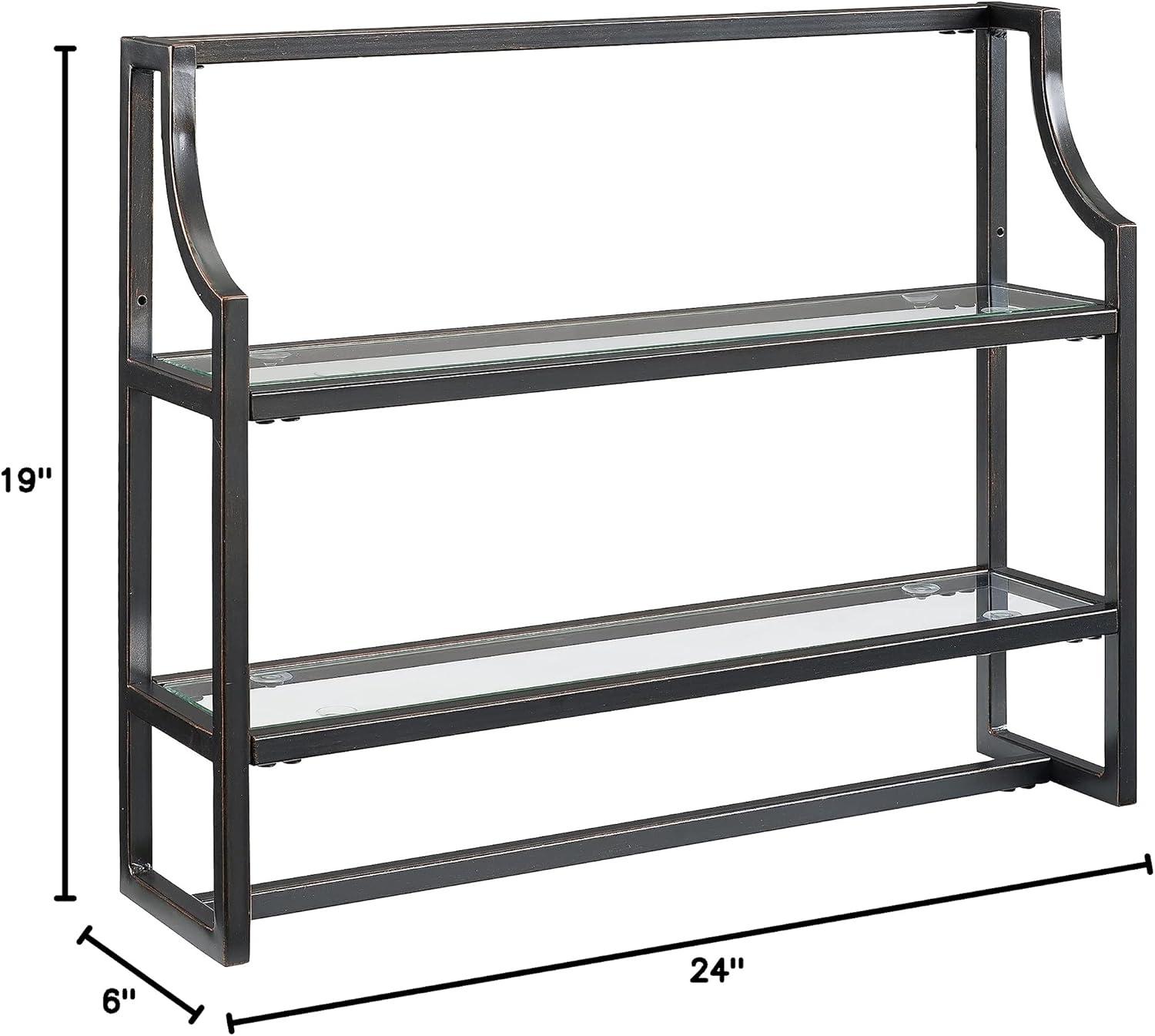 Crosley Furniture Aimee 2 Shelf Glass Metal Wall Shelf in Oil Rubbed Bronze