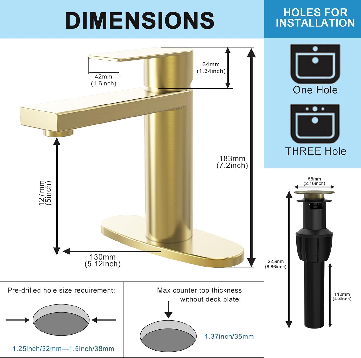 Brushed Gold Single Handle Brass Bathroom Faucet