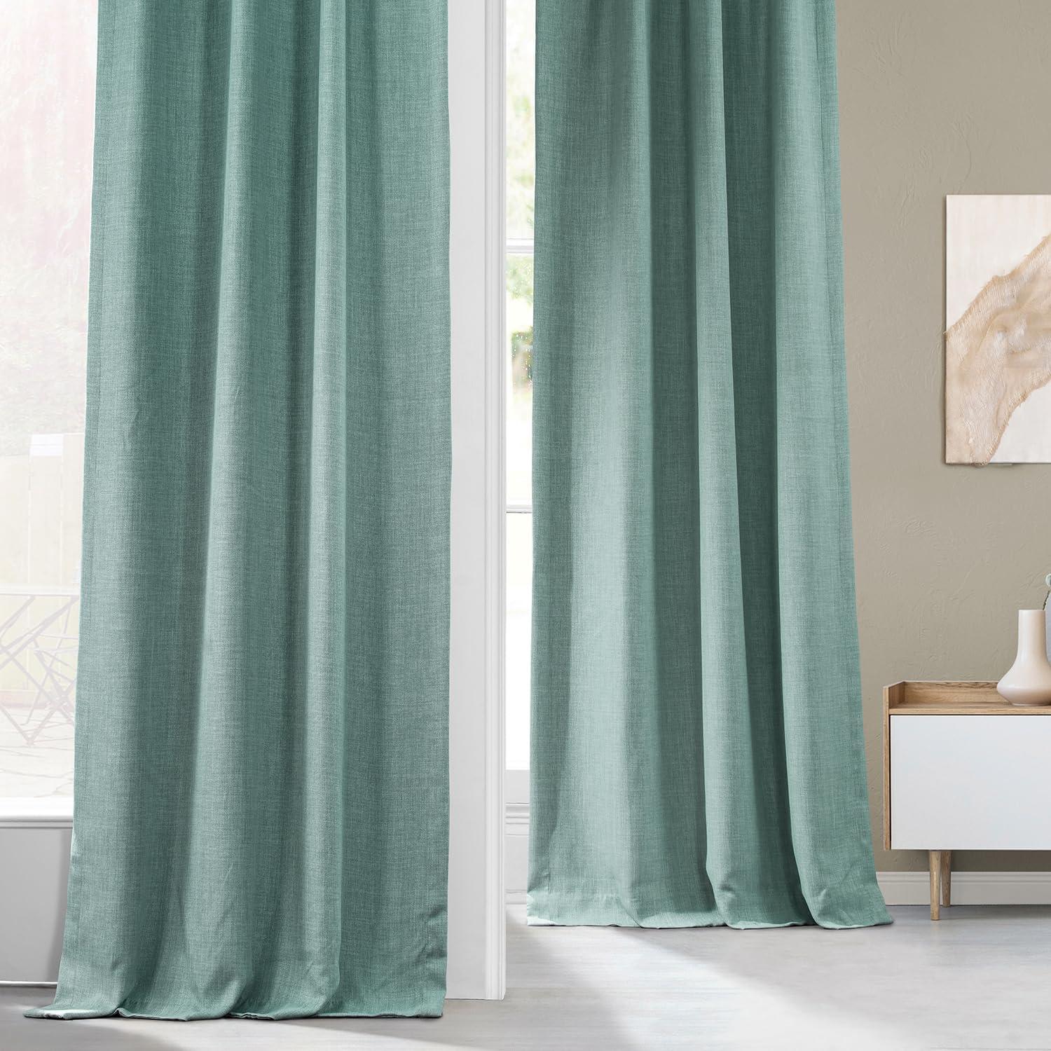 HPD Half Price Drapes Sea Thistle Faux Linen Room Darkening Curtains for Bedroom & Living Room Curtains (1 Panel), Door & Window Curtains 108 inches long, Rod Pocket Curtains, 50W X 108L