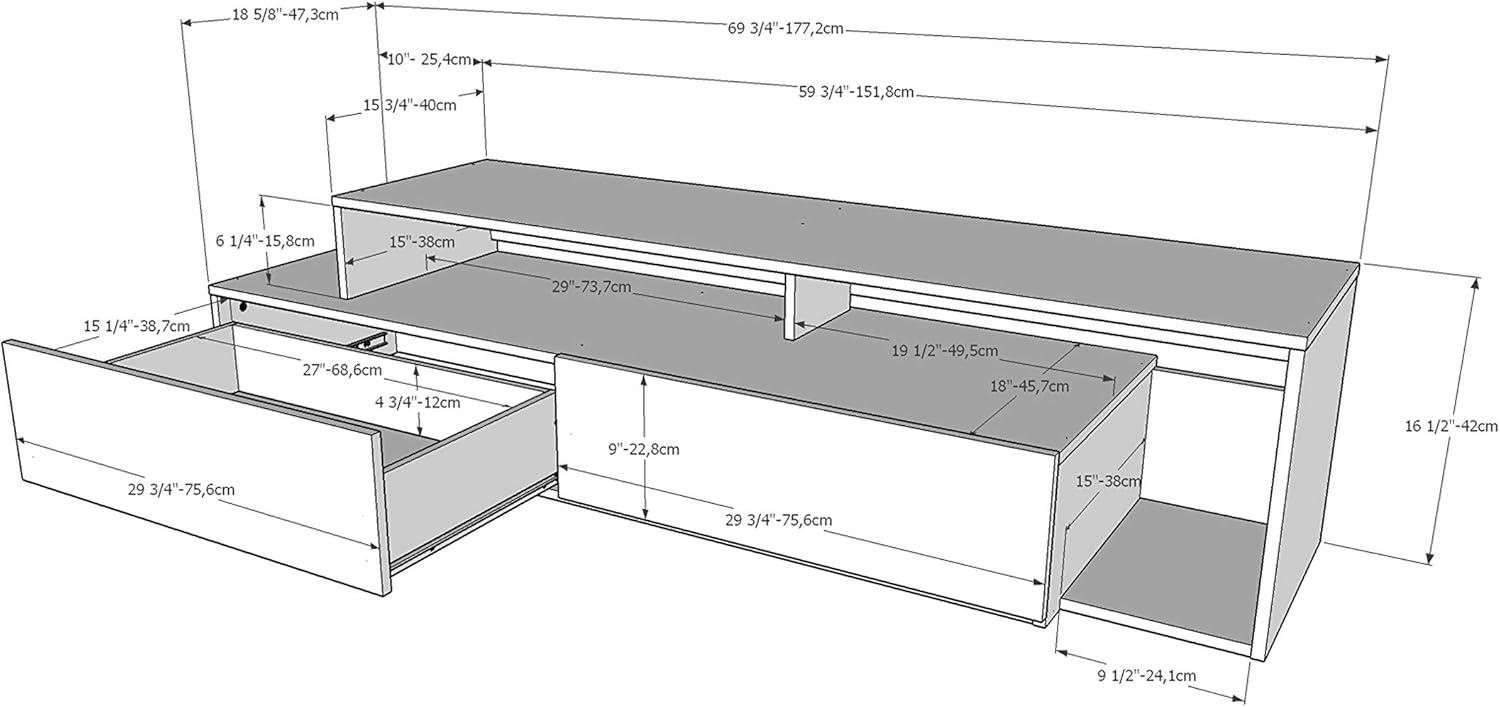 Tonik TV Stand for TVs up to 80" Black - Nexera: Modern Console with Drawers, Melamine Finish, Wood Composite
