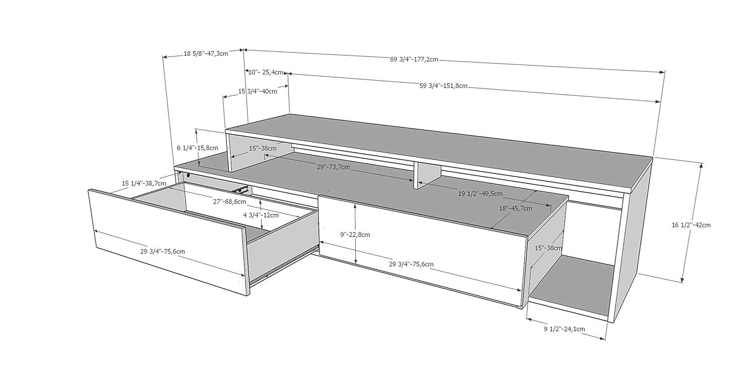 Tonik TV Stand for TVs up to 80" Black - Nexera: Modern Console with Drawers, Melamine Finish, Wood Composite