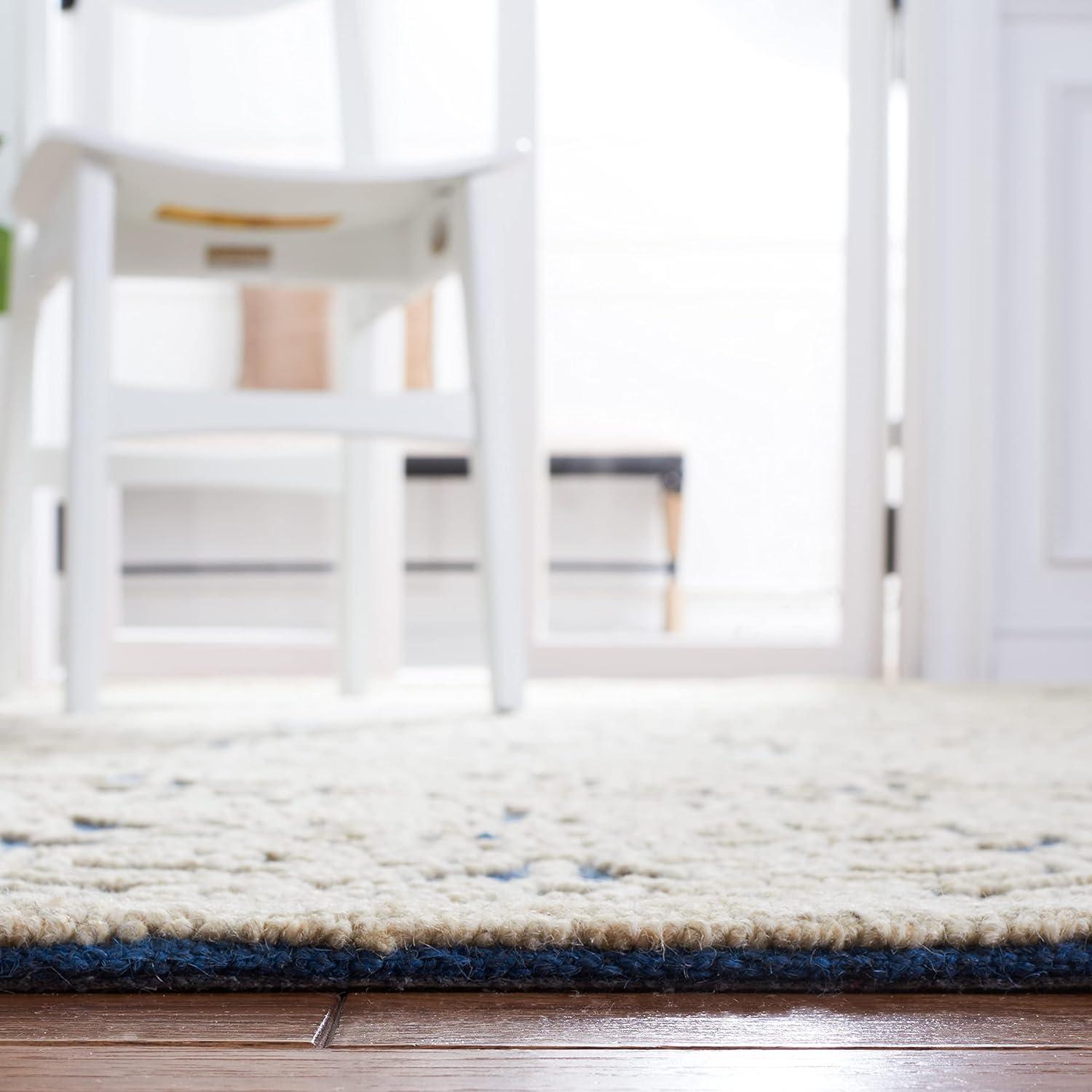 Blue and Ivory Hand-Tufted Wool Geometric Runner Rug