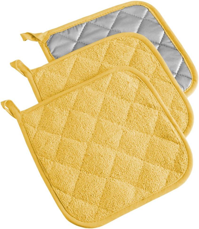 Yellow Quilted Cotton Pot Holders Set of 3