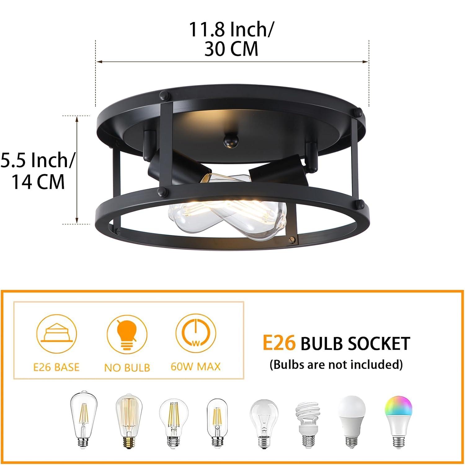 2 Pack Black Farmhouse Flush Mount Ceiling Light,2-Light Rustic Hallway Lighting Fixtures,Industrial Light Fixtures Ceiling Mount for Kitchen Hall Entry Bedroom Closet