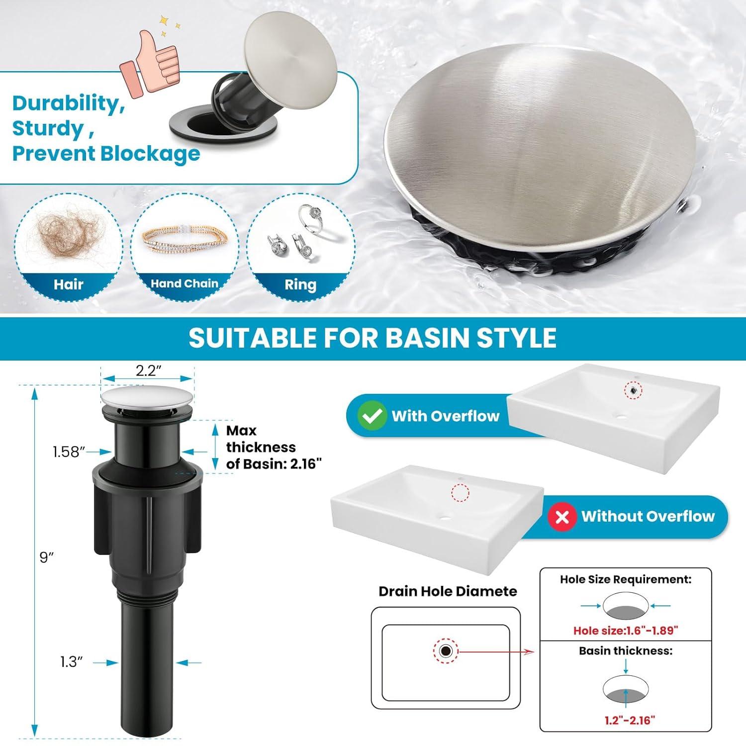 gotonovo Single Handle Vessel Sink Faucet 360° Swivel Bathroom Faucet One Hole Farmhouse Lavatory Vanity Faucet Bowl Sink Mixer Tap Without Pop Up Drain, Brushed Nickel