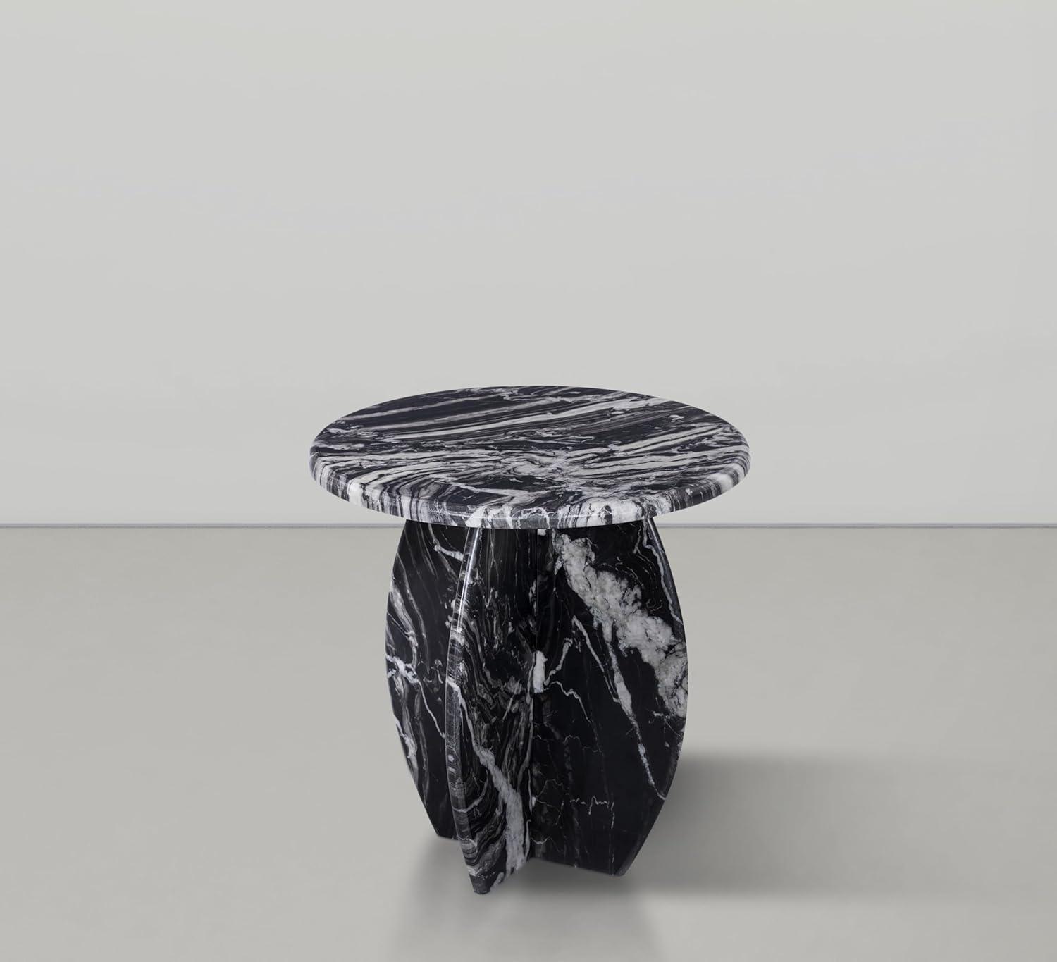 Formentera Black Marble End Table with Light Grey Veining