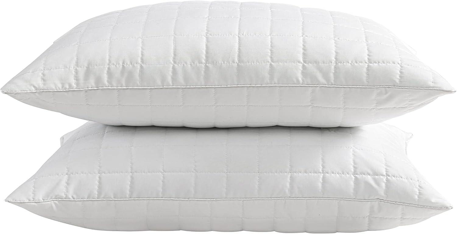 White Quilted Hypoallergenic Memory Foam Jumbo Pillows Set of 2