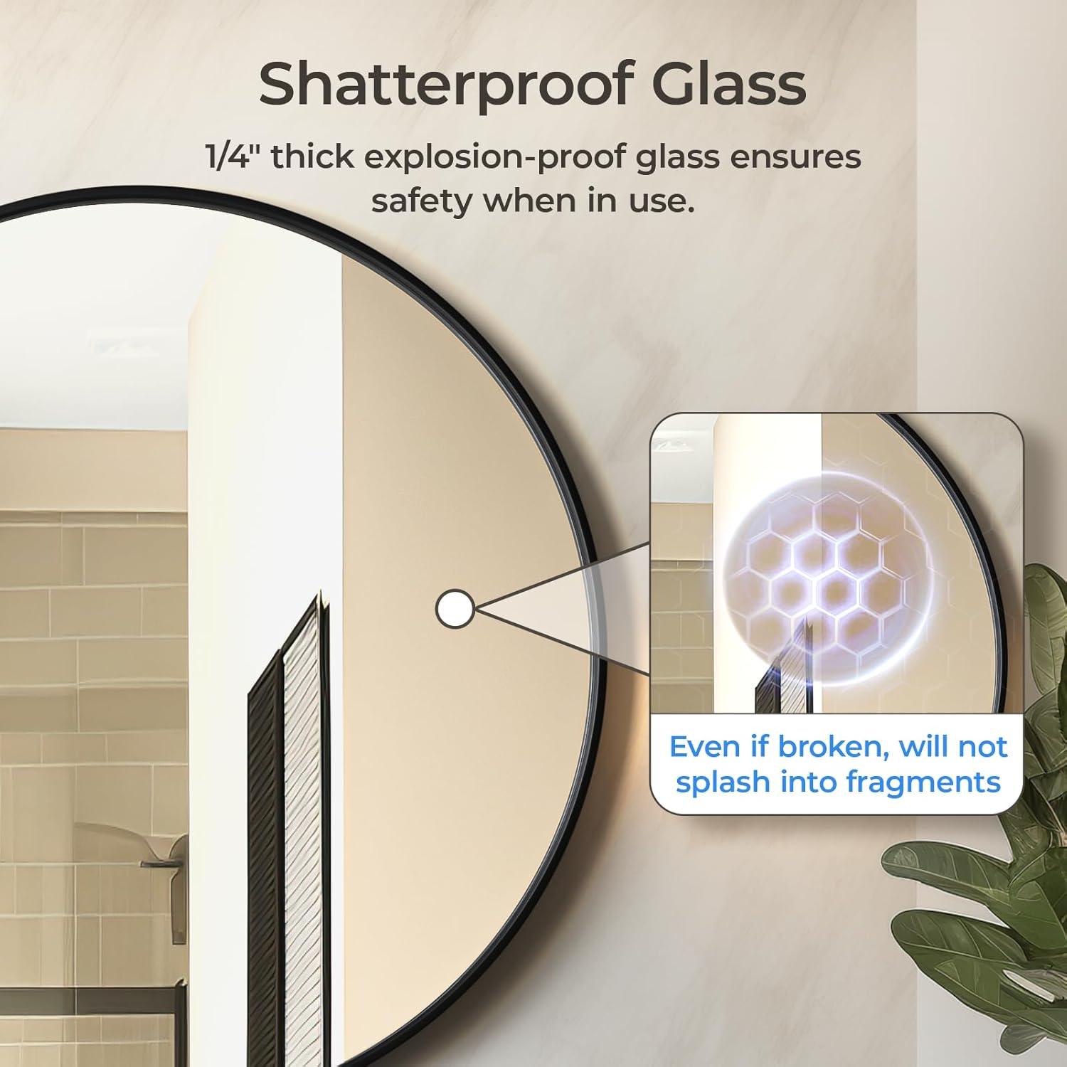 USHOWER 36" Black Round Wall Mirror - Metal Frame Circle Mirror for Bathroom, Bedroom, Living Room, and Entryway Decor