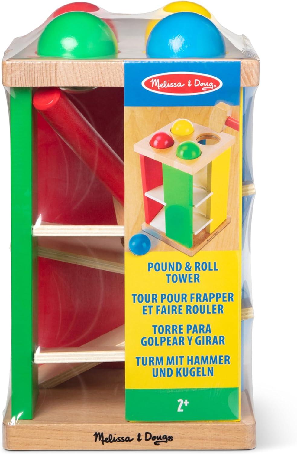 Melissa & Doug Deluxe Pound and Roll Wooden Tower Toy With Hammer