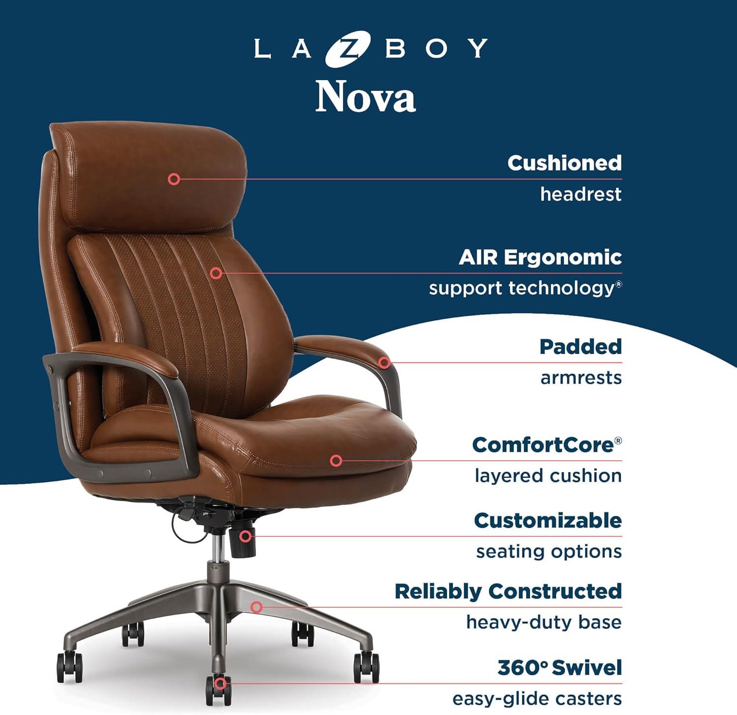 La-Z-Boy La-Z-Boy® Nova Executive Office Chair, Patented AIR Ergonomic Support Technology®, High-Back Premium Comfort & Support, Vegan PU Leather