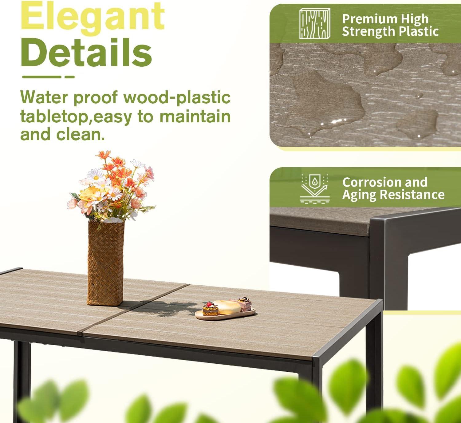 Homall Patio Dining Set 7 Pieces Outdoor Furniture with Large Table and 6 Textilene Chairs for Porch, Brown