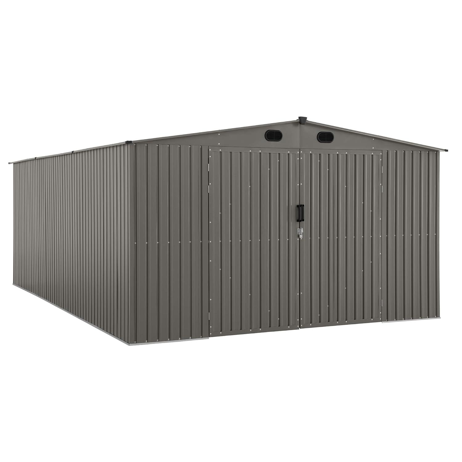 Sunjoy Outdoor Storage Shed 13 x 20 ft. Carport, Patio Metal Utility Large Storage Shed Garage with 2 Doors and 4 Vents, for Car, Truck, Bike, Garbage Can, Tool, Lawnmower