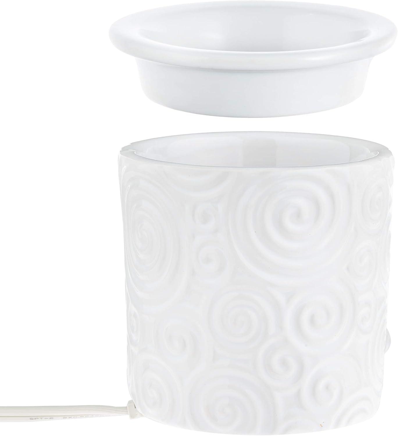White Swirl Ceramic Candle Warmer Electric with Safety Timer | Automatic Plug in Fragrance Warmer for Scented Wax Melts, Cubes, Tarts | Air Freshener Set for Home Décor, Office, and Gifts