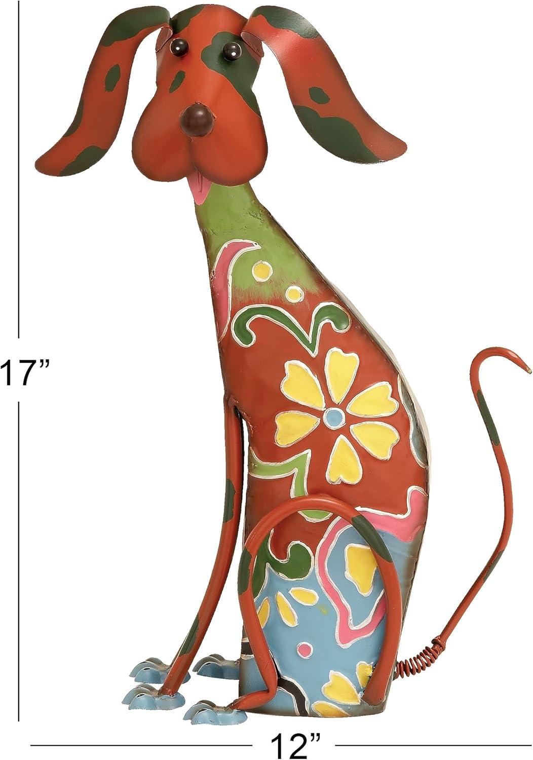 DecMode Eclectic Metal Indoor/Outdoor Multi Colored Dog Sculpture with Floral Design, 12"W x 17"H