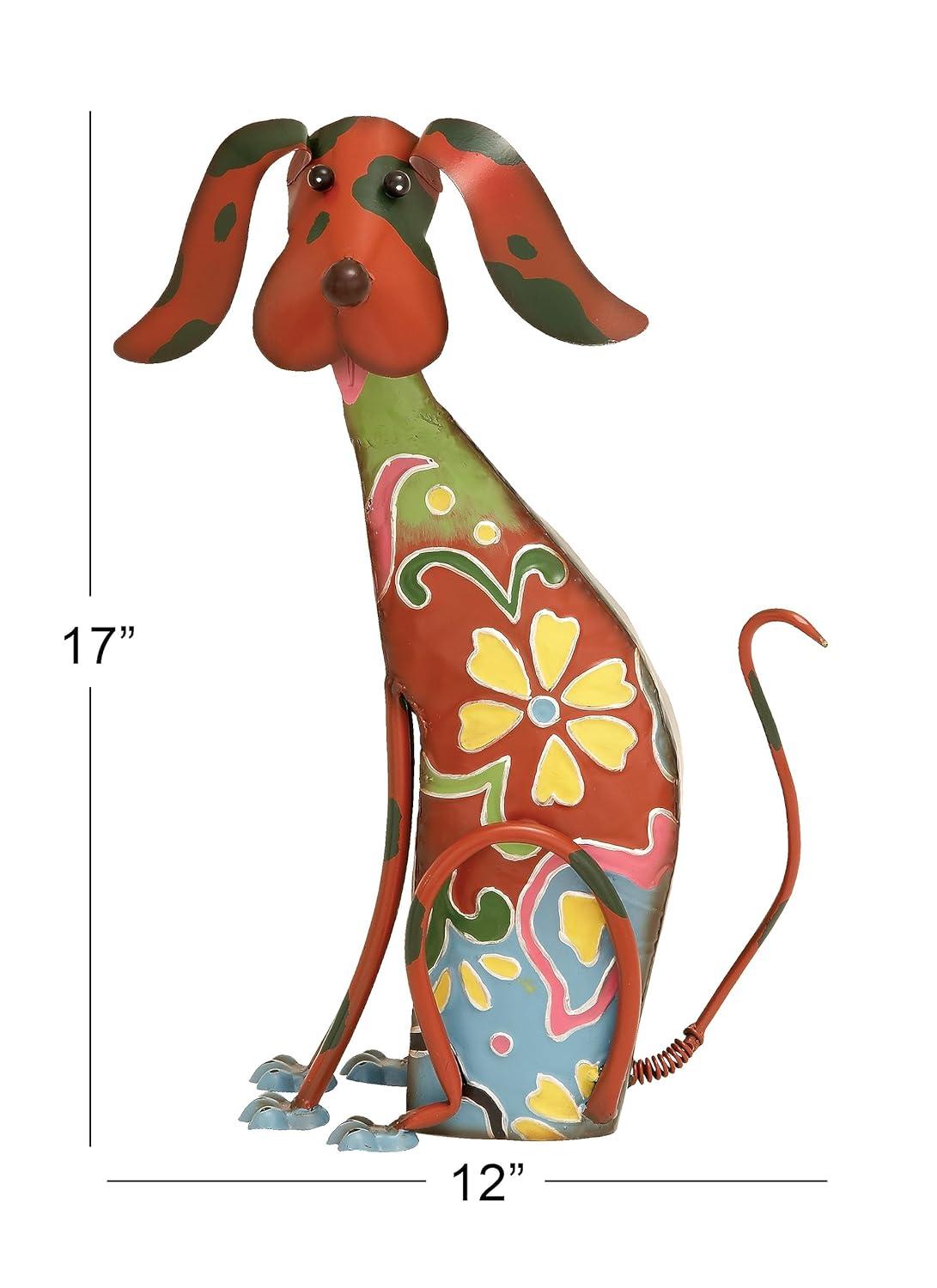 DecMode Eclectic Metal Indoor/Outdoor Multi Colored Dog Sculpture with Floral Design, 12"W x 17"H