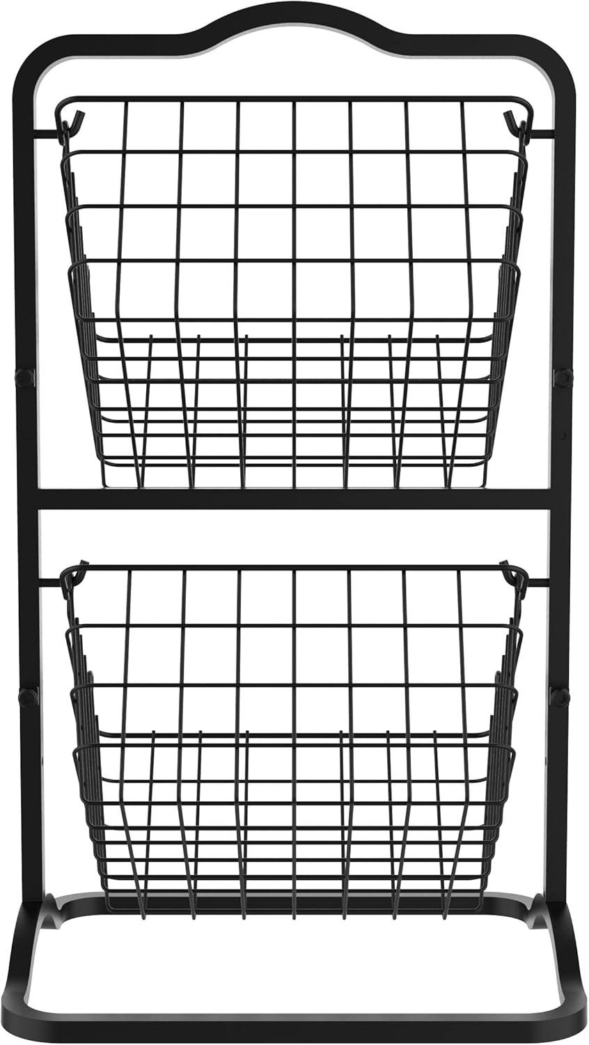 Oceanstar 2-Tier Storage Kitchen Wire Basket Stand, Black