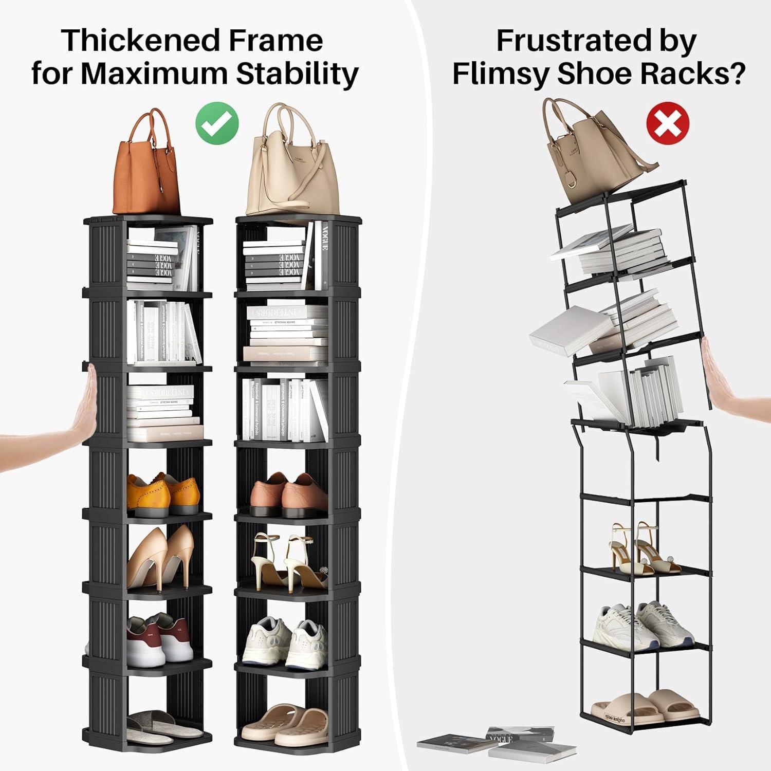 Kitstorack Vertical Shoe Rack: 8 Tiers Stackable Shoe Rack for Closet DIY Free Standing Shoe Organizer Small Shoe Shelf for Small Spaces and Narrow Spaces Plastic