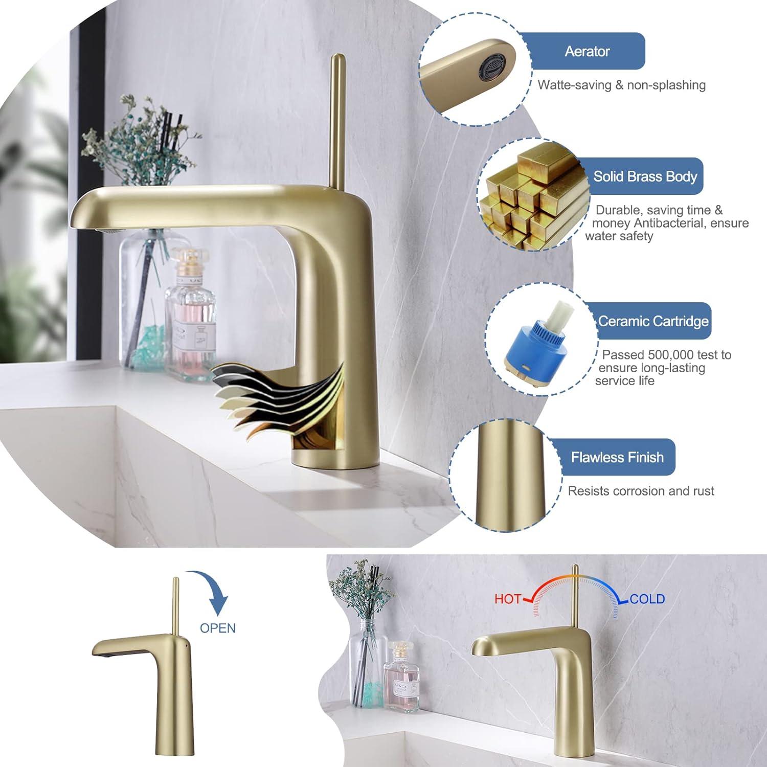 Brushed Gold Brass Single Handle Bathroom Faucet