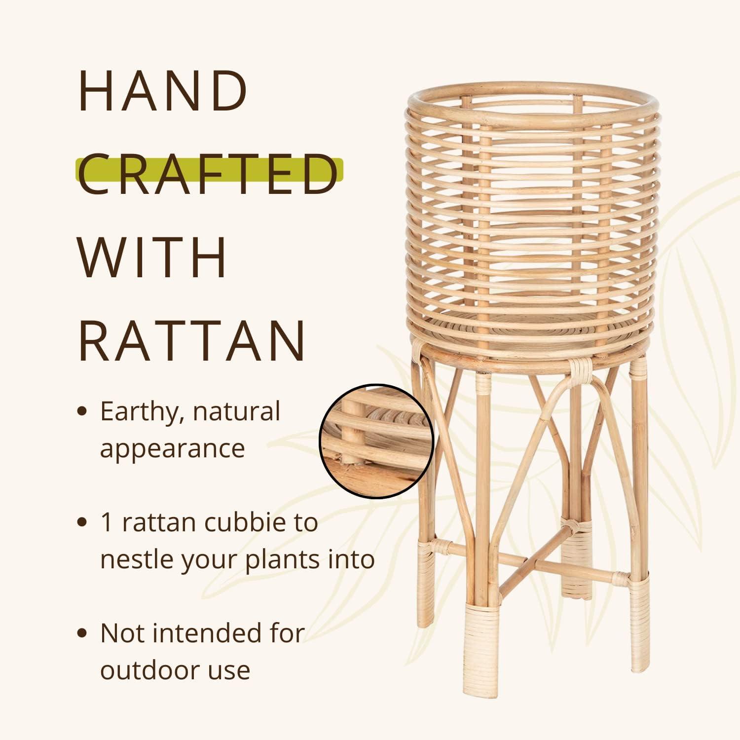 Kouboo Rattan Indoor Plant Stand, Rattan Modern Plant Stands for Living Room Balcony and Garden, Medium, Natural