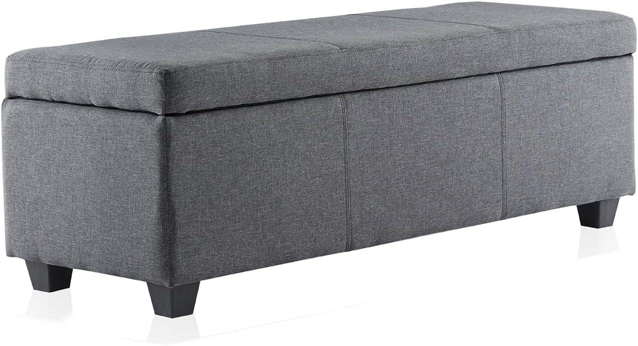 Gray Linen Storage Ottoman Bench with Rubber Wood Legs