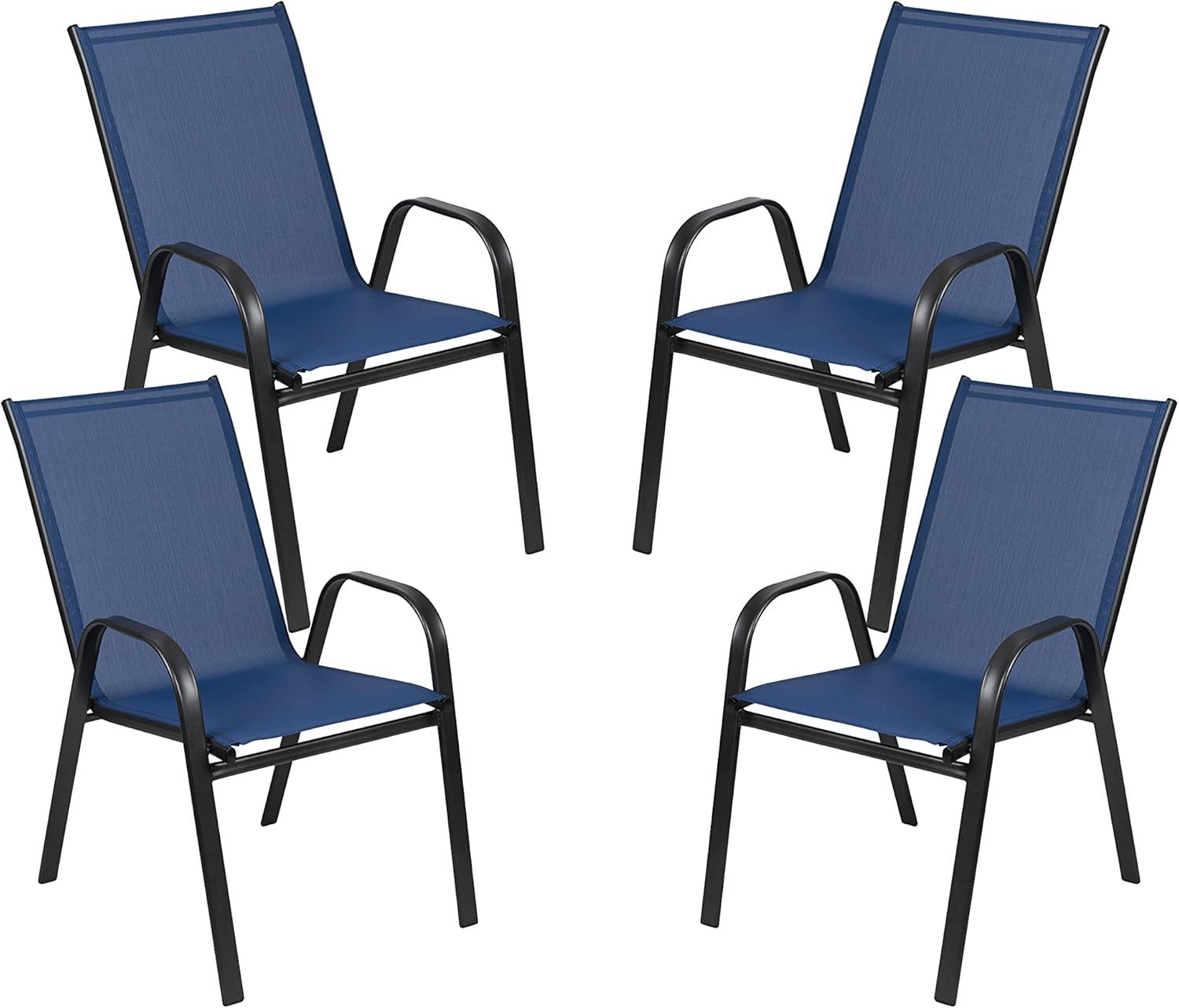 Flash Furniture 4 Pack Brazos Series Navy Outdoor Stack Chair with Flex Comfort Material and Metal Frame