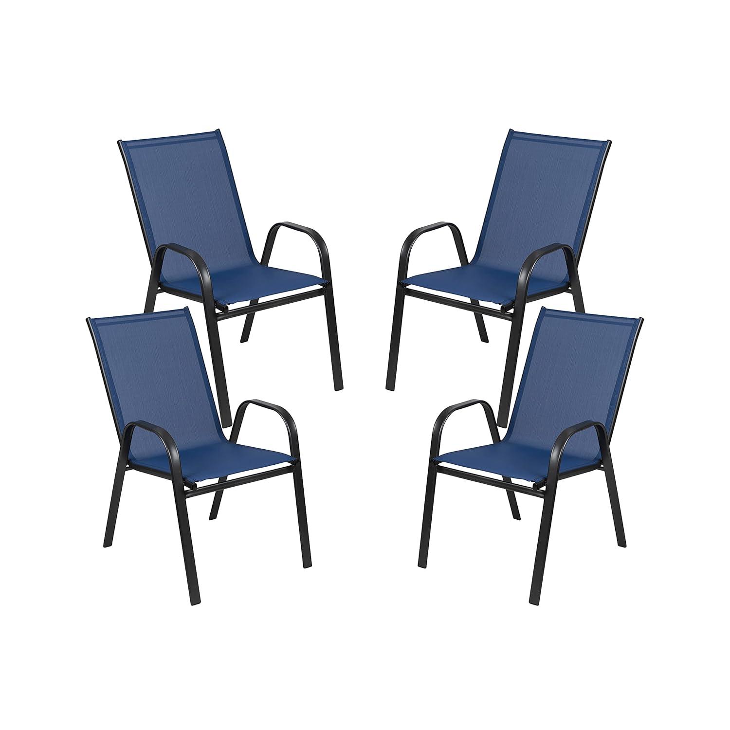 Flash Furniture 4 Pack Brazos Series Navy Outdoor Stack Chair with Flex Comfort Material and Metal Frame