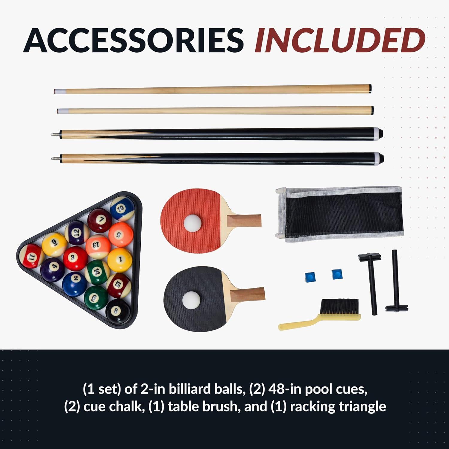 Hathaway Games Hathaway Spartan 6 Ft Pool Table, with Ping Pong Multi Game Combo Tables for Family Recreation Game Rooms - Includes Billiard Balls, Cues, Paddles, Brush & More