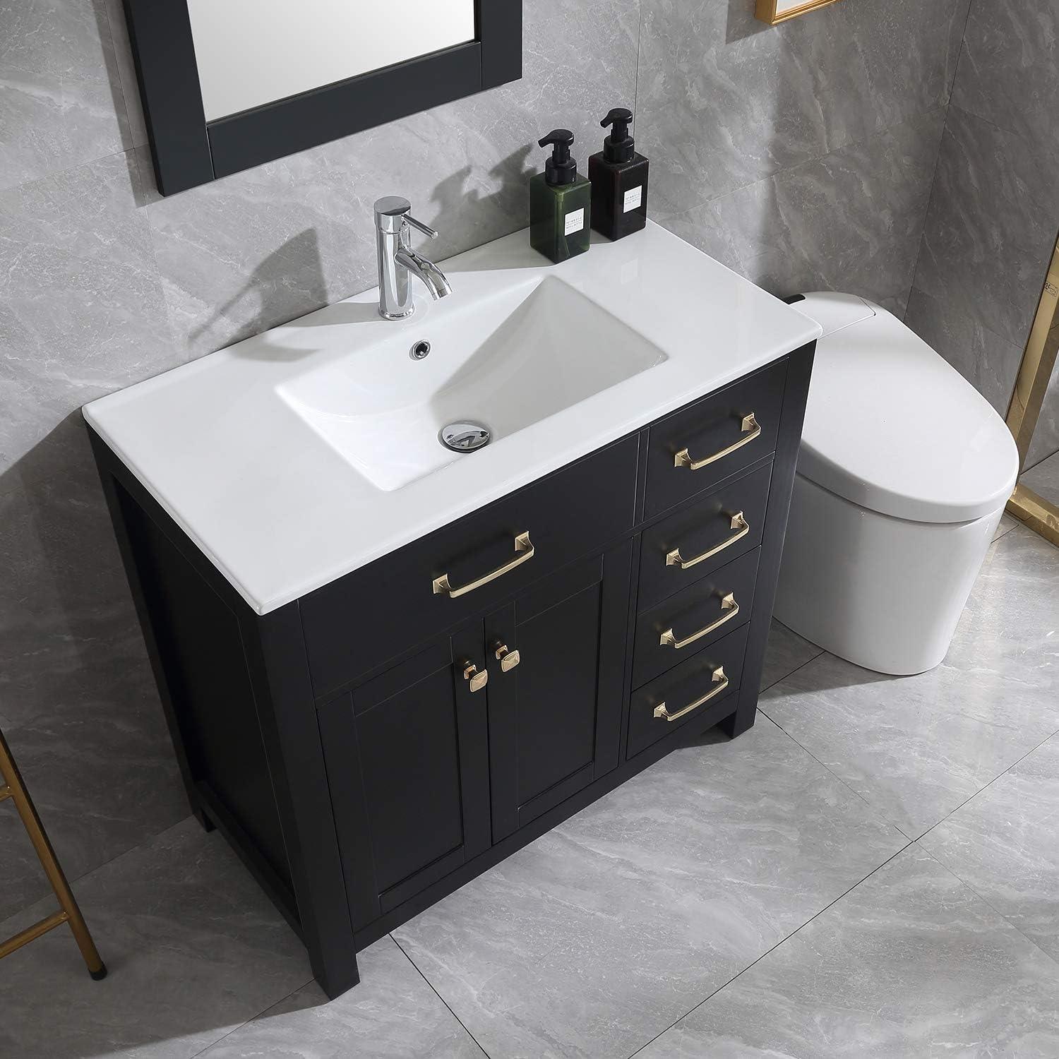 Wonline 36" Luxurious Bathroom Vanity with Sink Combo Set,Free Standing Bathroom Vanity Cabinet w/Thickened Wood, Faucet, Painted Surface, Mirror, Black