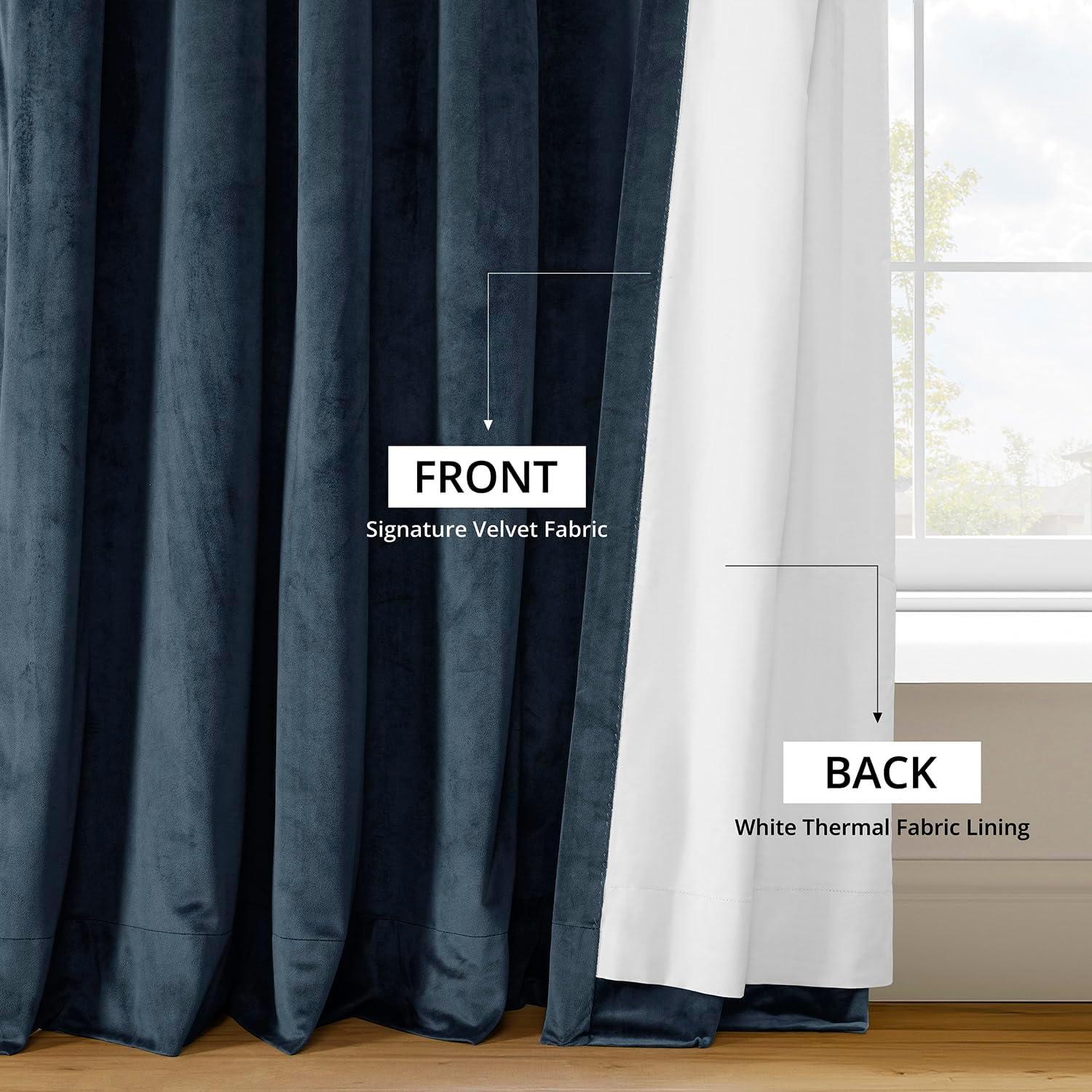 Half Price Drapes Signature Midnight Blue French Pleat Velvet Blackout Curtains(1 Panel), 50WX 96L