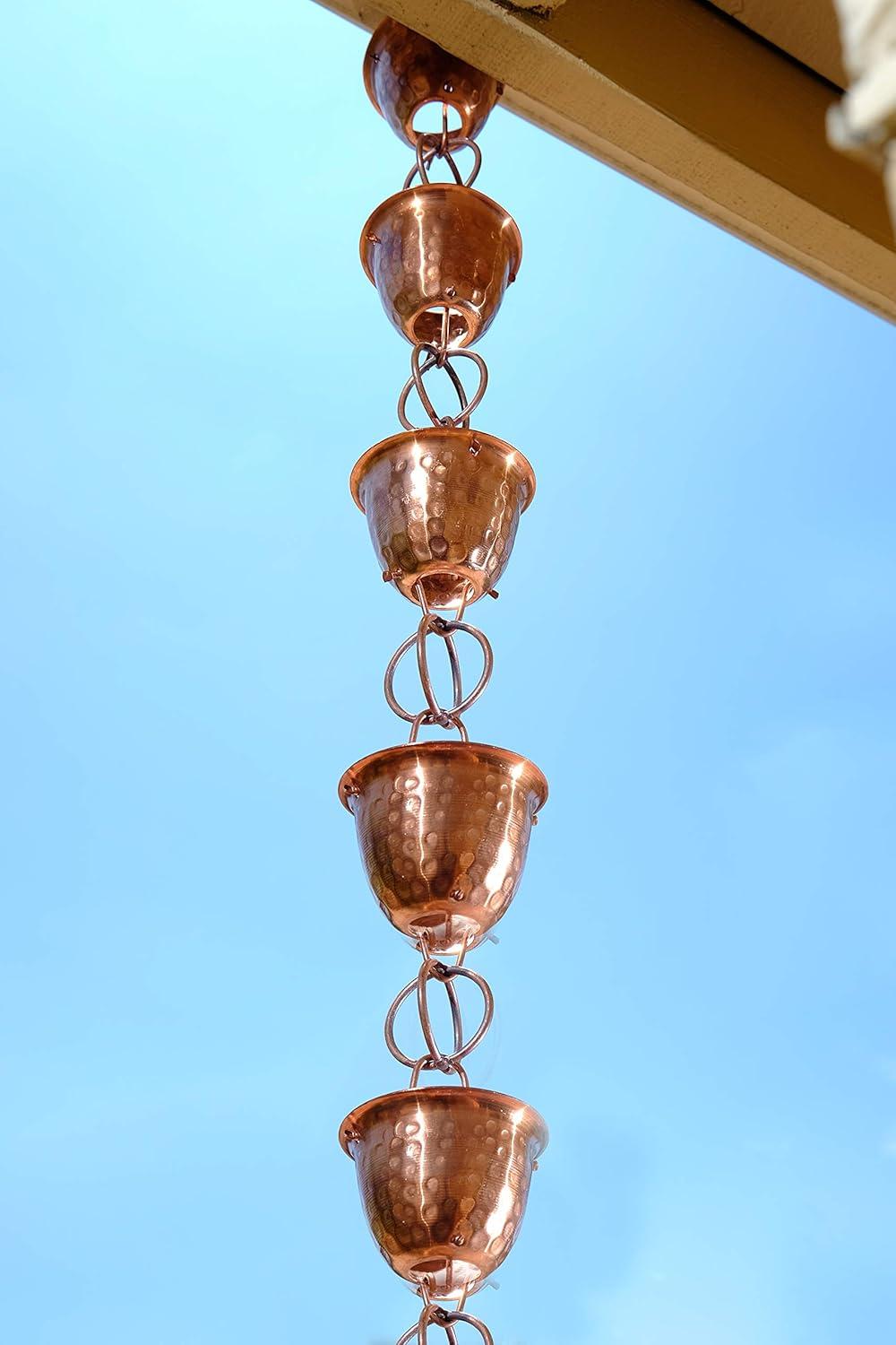 Monarch Rain Chains Pure Copper Hammered Cup Rain Chain Replacement Downspout for Gutters
