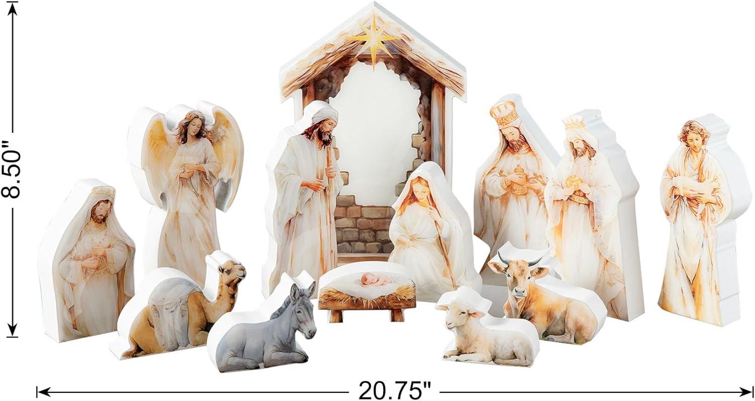8.5" Wooden and Epoxy Resin Nativity Scene Set