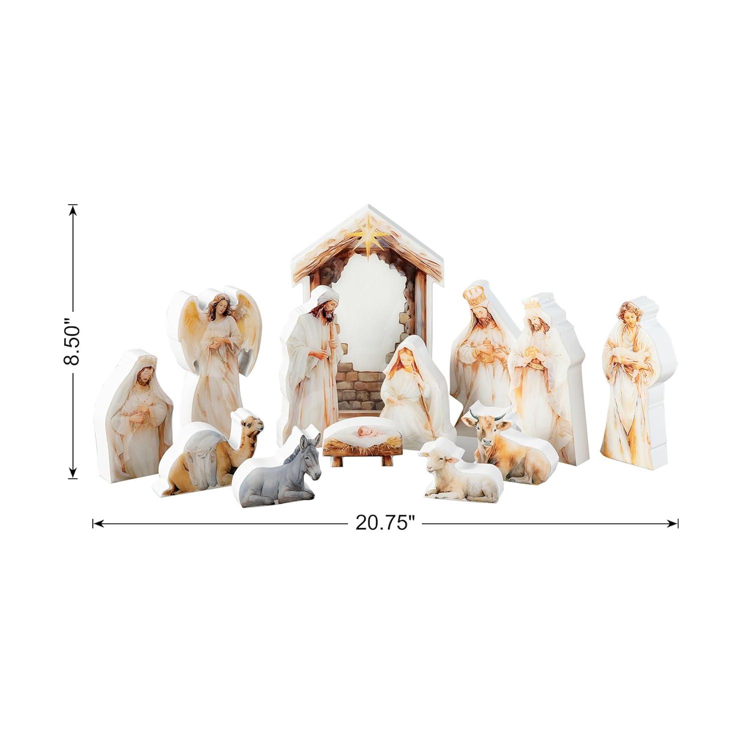 8.5" Wooden and Epoxy Resin Nativity Scene Set