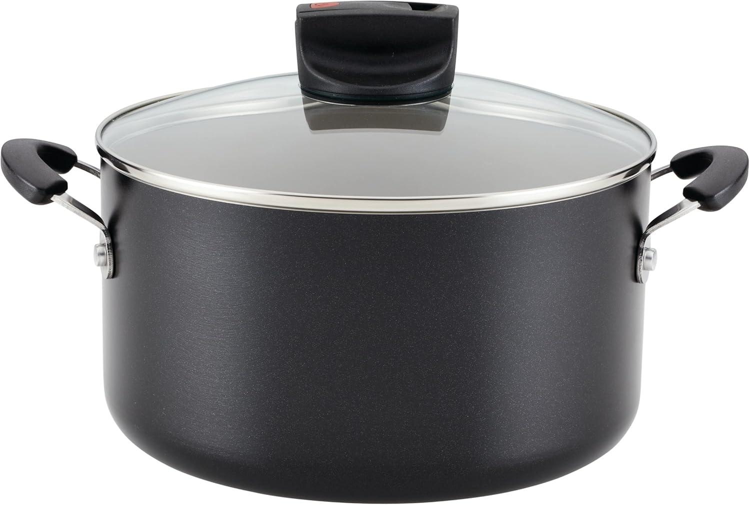 Farberware 6 Quart Black Aluminum Nonstick Stockpot with Glass Lid