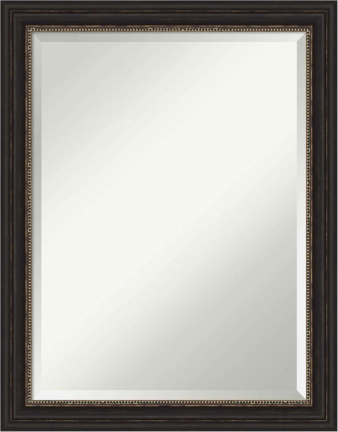 Amanti Art Beveled Bathroom Wall Mirror - Accent Bronze Narrow Frame Outer Size: 22 x 28 in