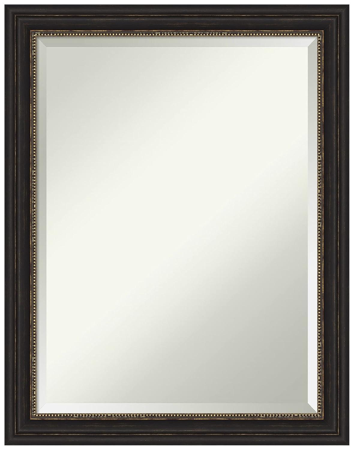 Amanti Art Beveled Bathroom Wall Mirror - Accent Bronze Narrow Frame Outer Size: 22 x 28 in