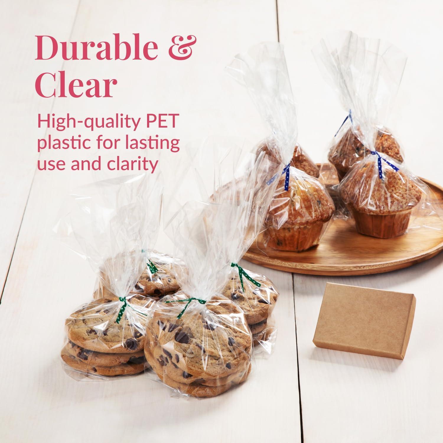 Prestee 200pk Self-Sealing Clear Plastic Cellophane Bags, 6x10 Goody Bags, Candy Bags, Cookie Bags for Gift Giving, Clear Bags Self-Sealing