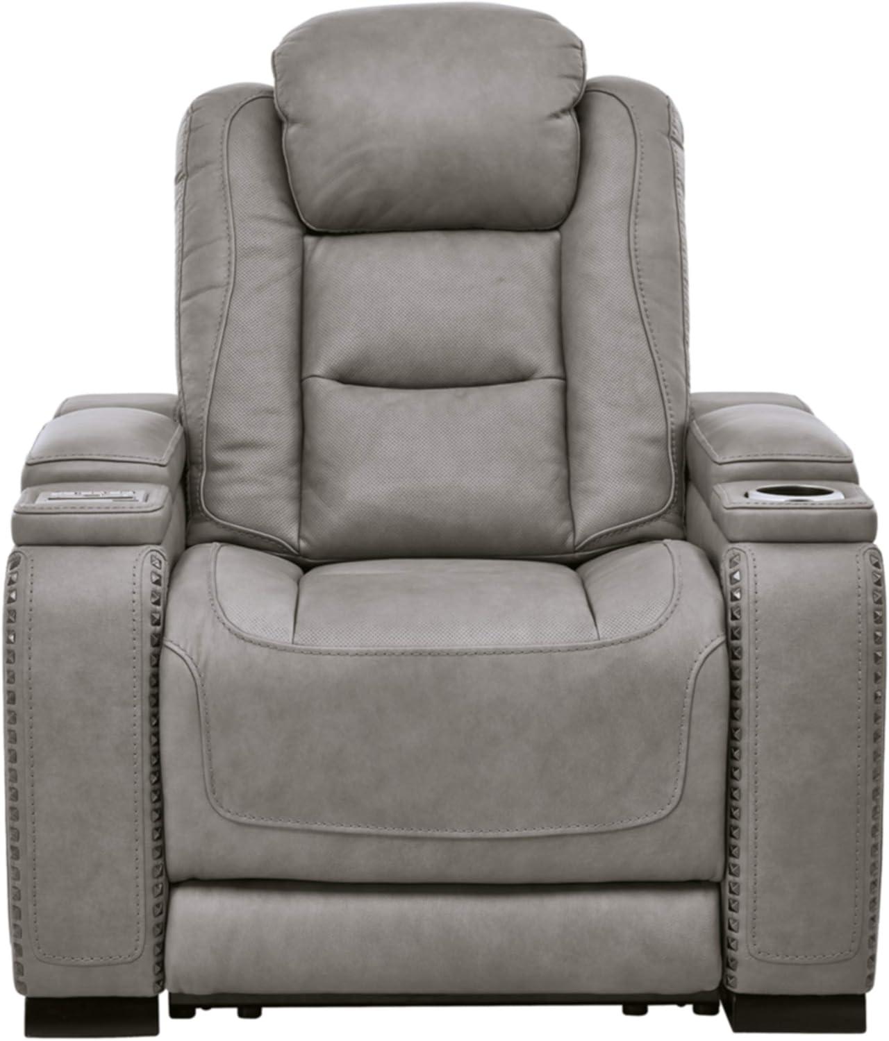 Signature Design by Ashley The Man-Den Leather Power Recliner in Gray