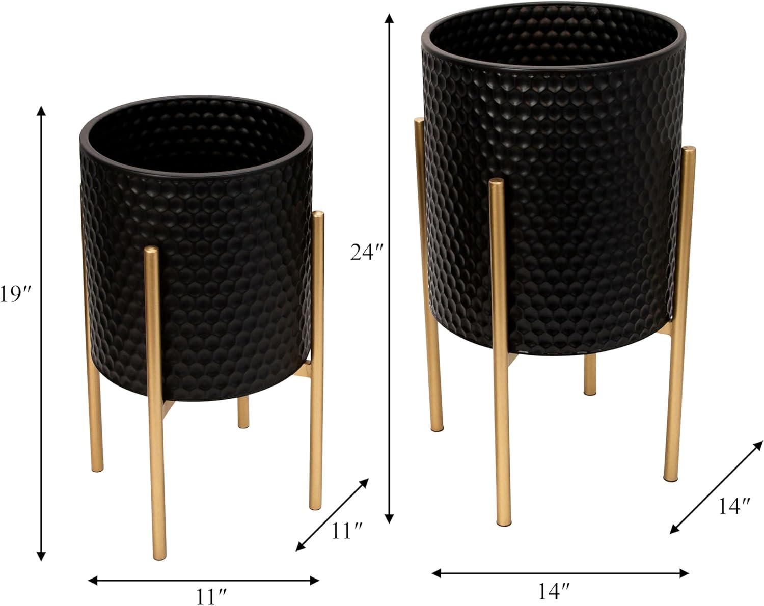 Sagebrook Home Set Of 2 Honeycomb Planter On Metal Stand, Black/Gold, Round, Iron, Contemporary, 23"H, Hexagon