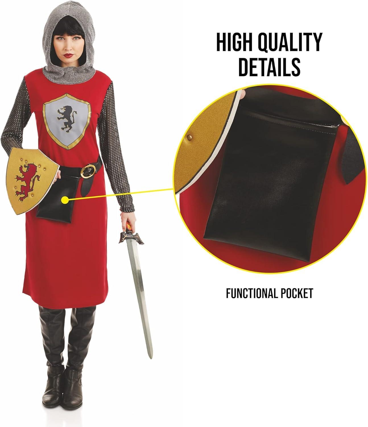 Fun Shack Womens Red Knight Costume Ladies Medieval Crusader Fancy Dress Joan of Arc Halloween Red S