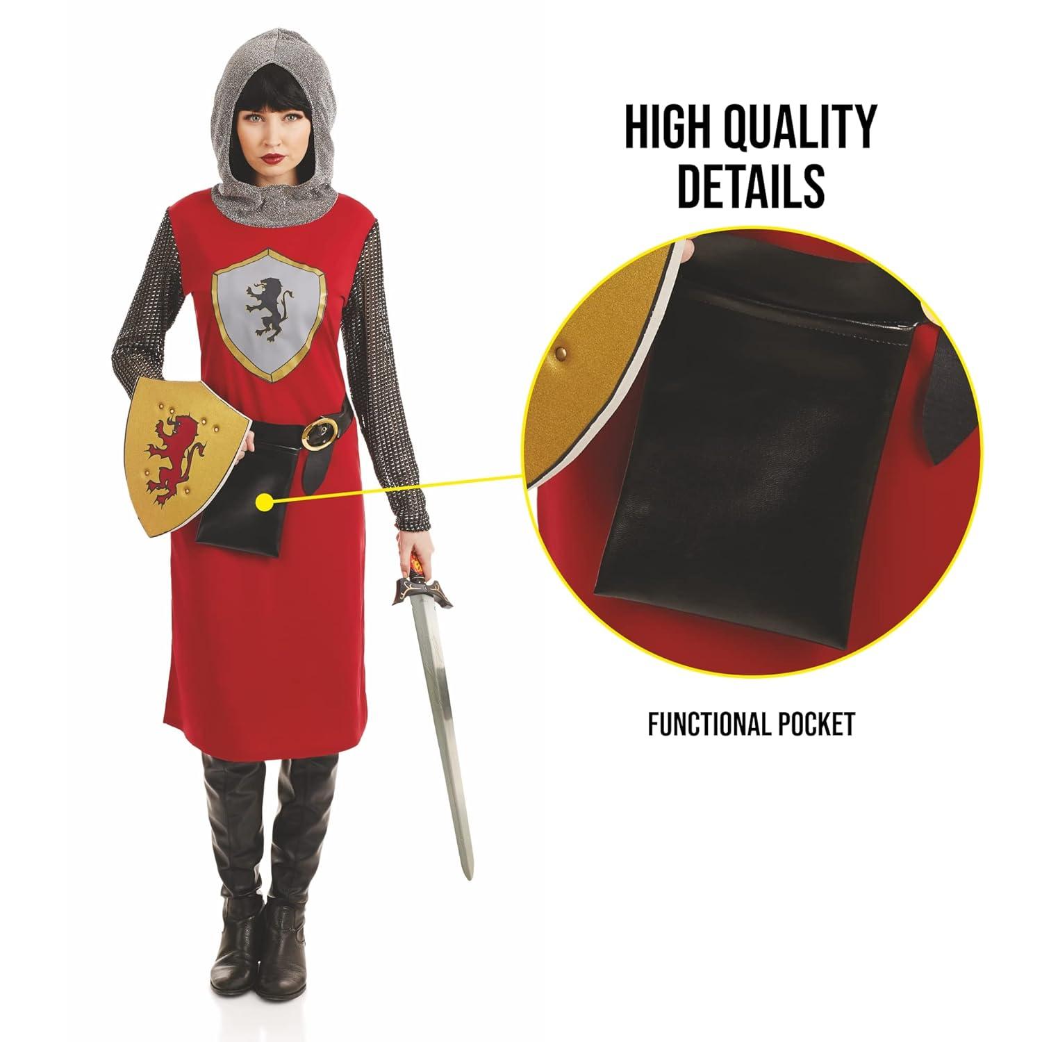 Fun Shack Womens Red Knight Costume Ladies Medieval Crusader Fancy Dress Joan of Arc Halloween Red S