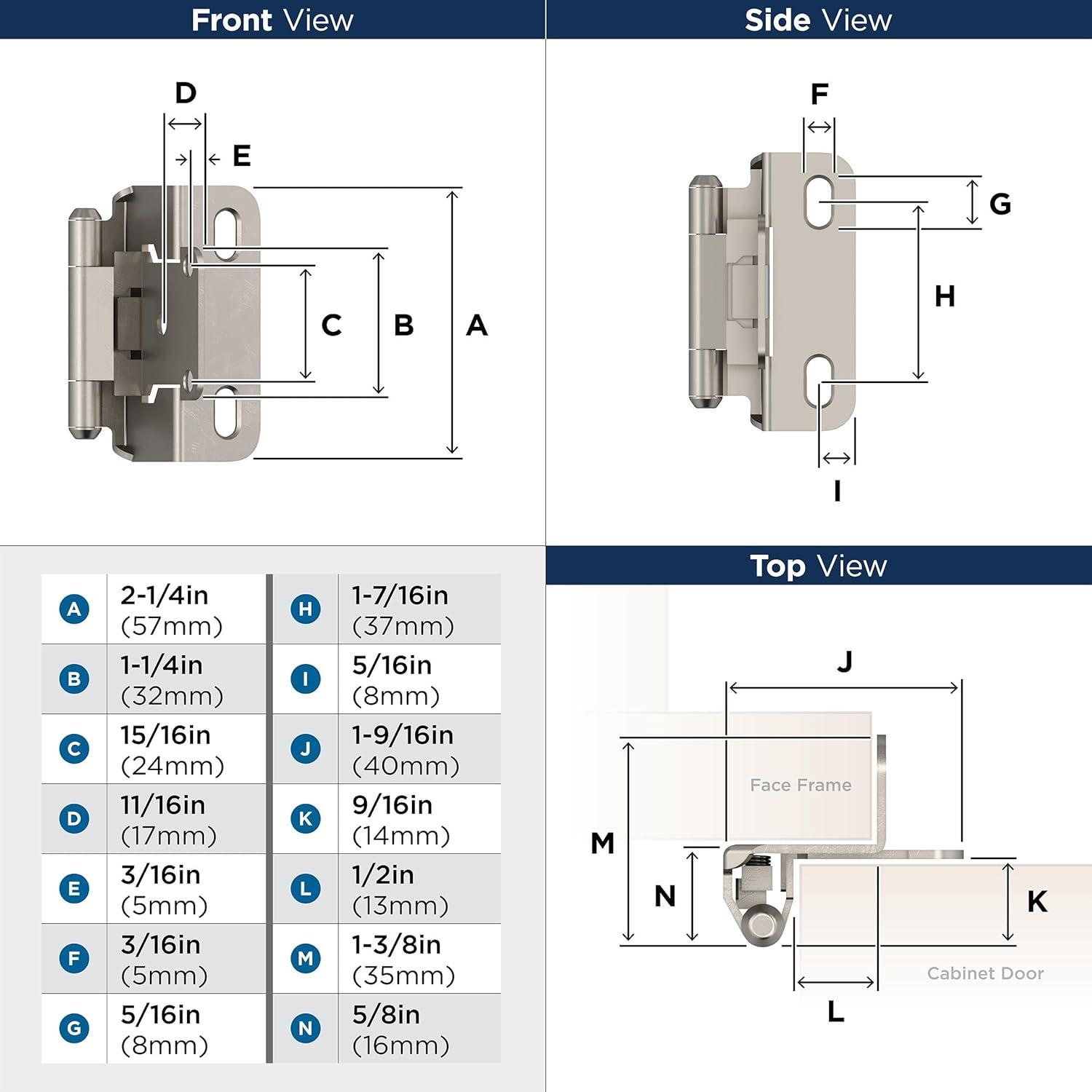 Satin Nickel Self-Closing Cabinet Door Hinge