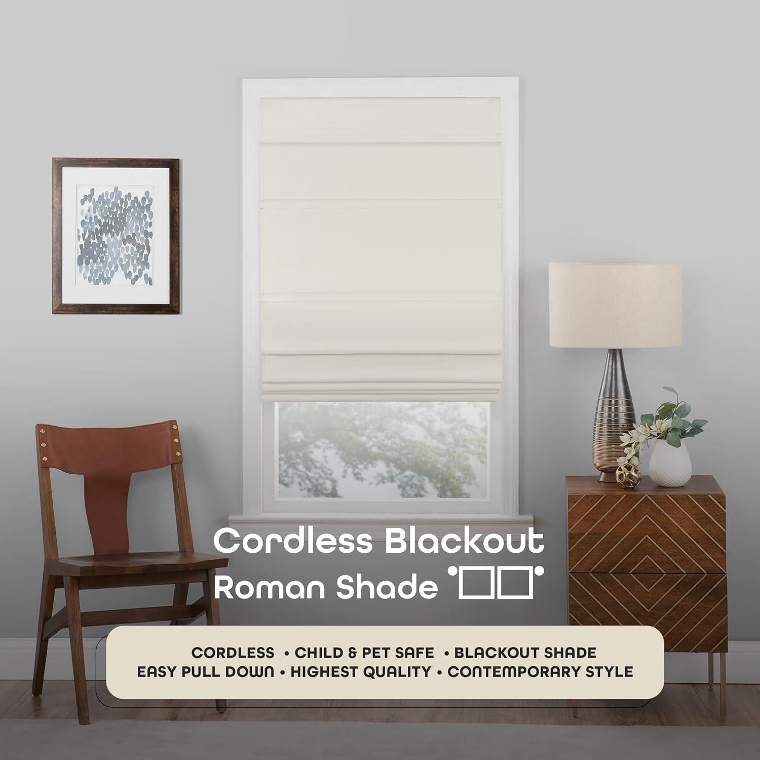 Achim Roman Indoor Cordless Ivory Polyester Blackout Window Roman Pleated Shade, 64" L x 30" W