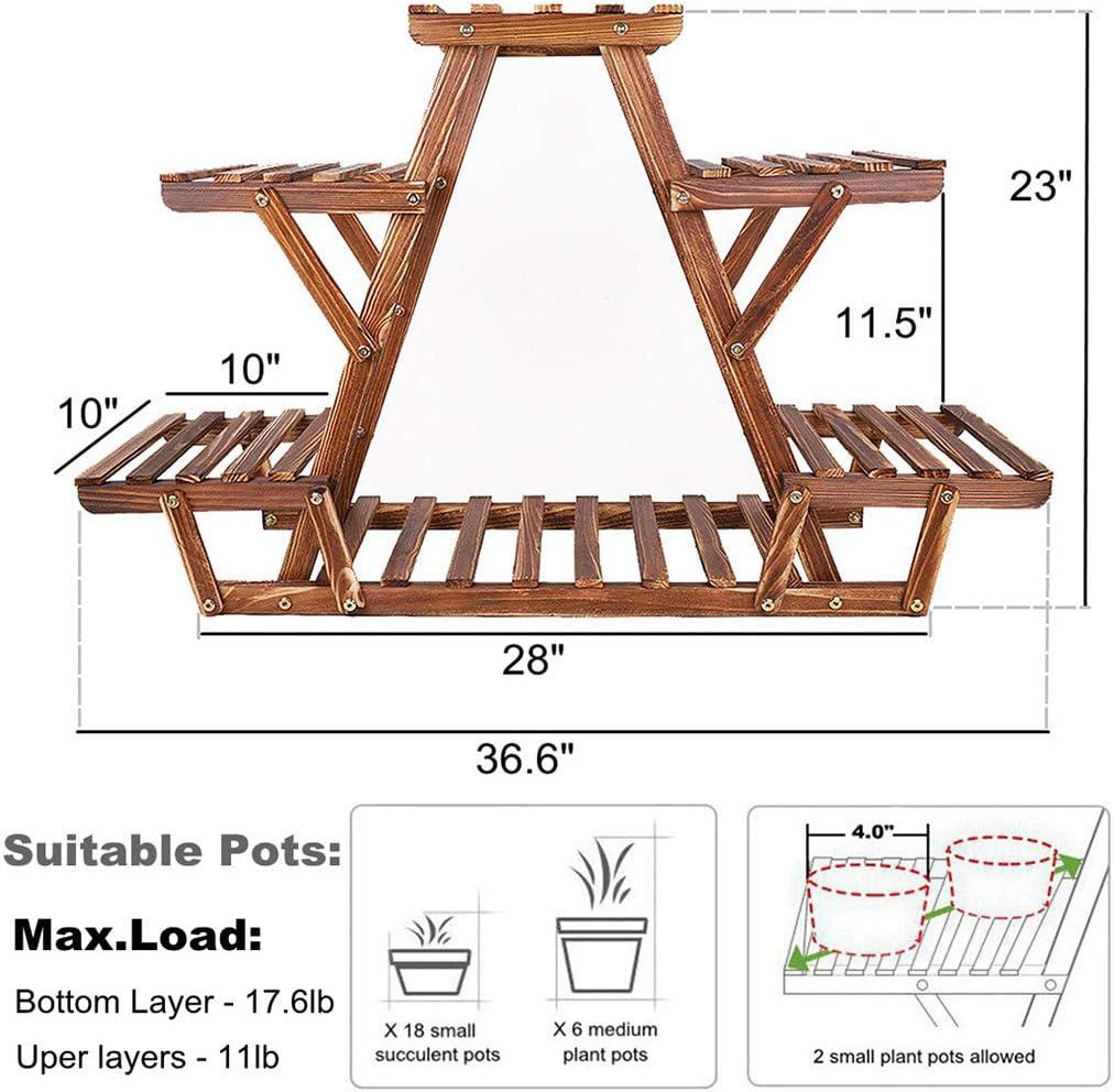 unho Triangular Plant Stand Indoor: 23 inch High Wooden Shelf 6 Potted Flower Mini Succulent Display Rack Holder for Patio Balcony Sunroom Living Room Window Decor