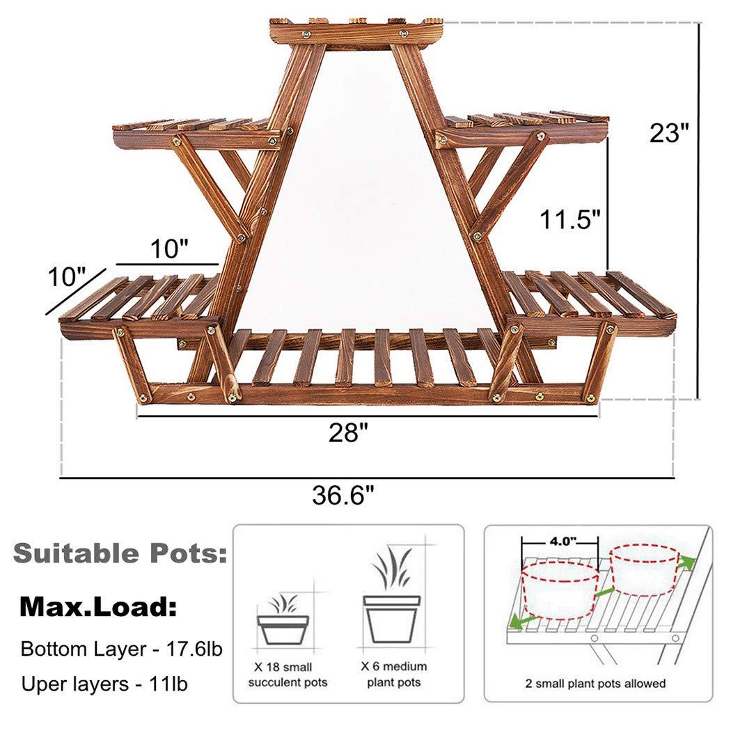 unho Triangular Plant Stand Indoor: 23 inch High Wooden Shelf 6 Potted Flower Mini Succulent Display Rack Holder for Patio Balcony Sunroom Living Room Window Decor